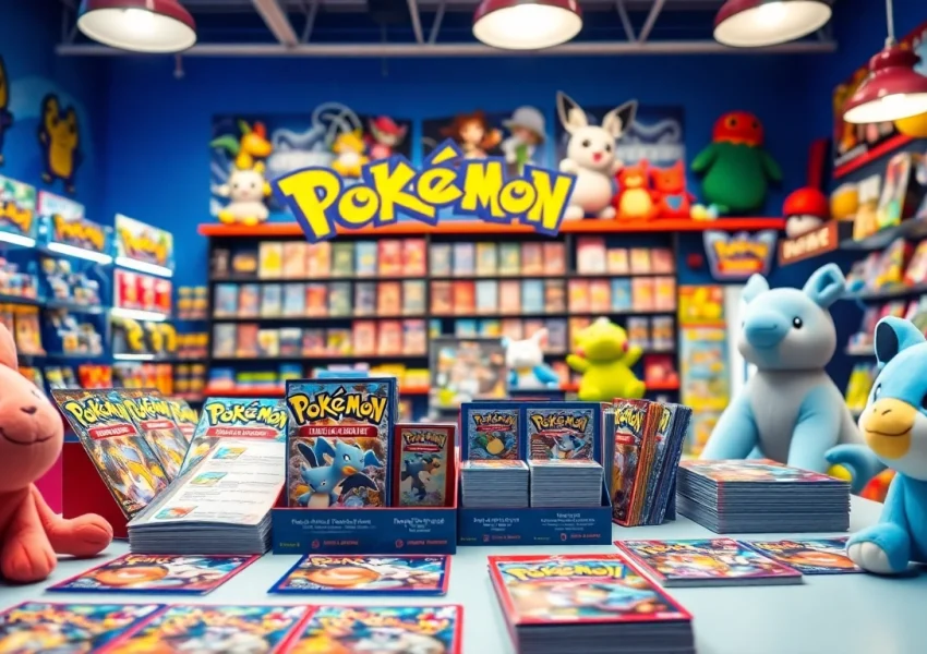 Shop for vibrant Pokémon TCG in India with diverse cards and accessories displayed prominently.