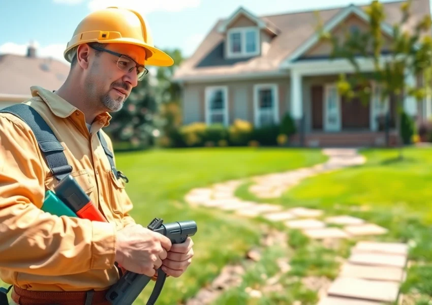 Pest control near me is expertly demonstrated by a technician assessing a home's termite risk.