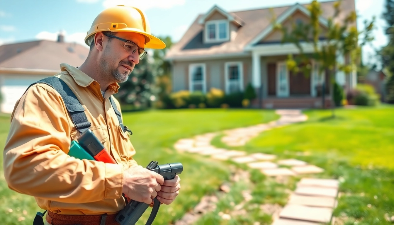Pest control near me is expertly demonstrated by a technician assessing a home's termite risk.