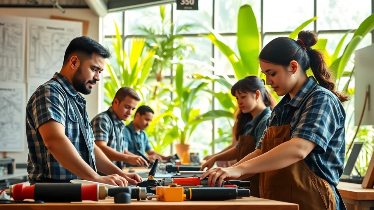 Students at trade schools in Hawaii gaining hands-on experience in a vibrant training workshop.