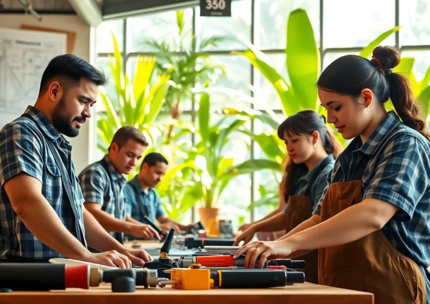 Students at trade schools in Hawaii gaining hands-on experience in a vibrant training workshop.