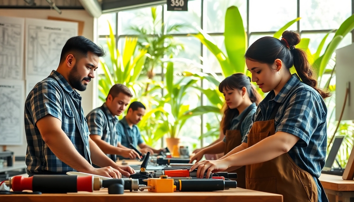 Students at trade schools in Hawaii gaining hands-on experience in a vibrant training workshop.