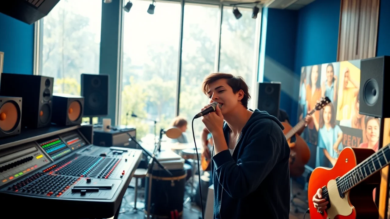 Engaging musicians collaborating in a modern recording studio, highlighting Music streaming platform innovation.