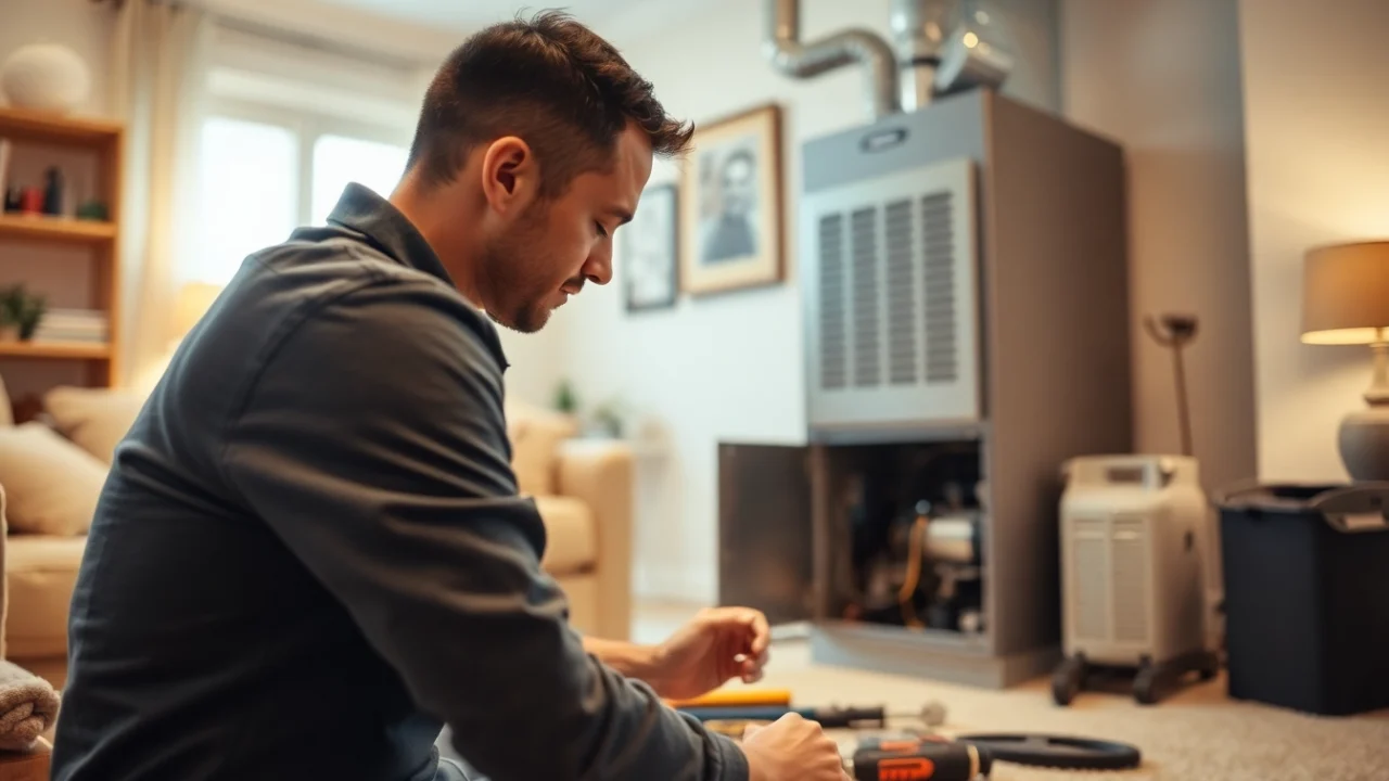 Expert technician conducting furnace repair Brentwood TN in a cozy home setting, showcasing professionalism and care.