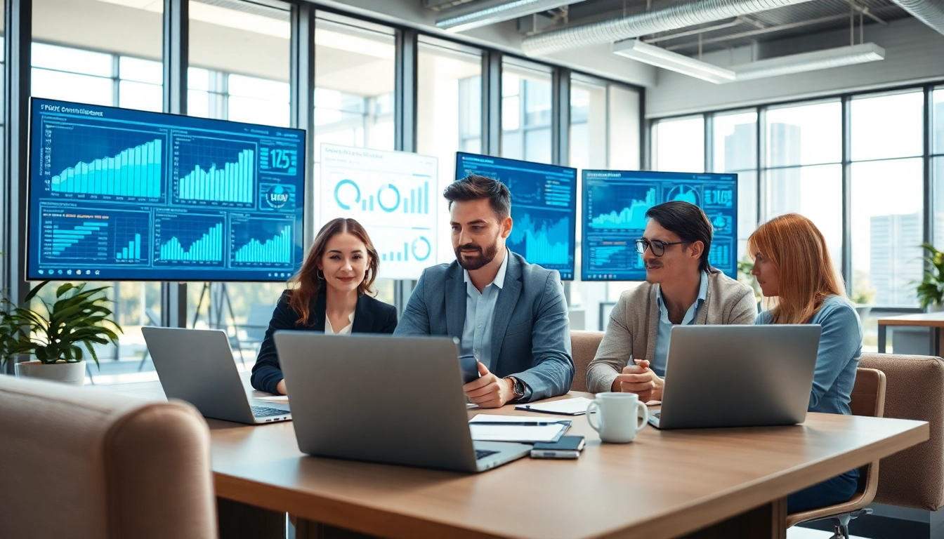 Team analyzing competitive intelligence data in a collaborative office environment.