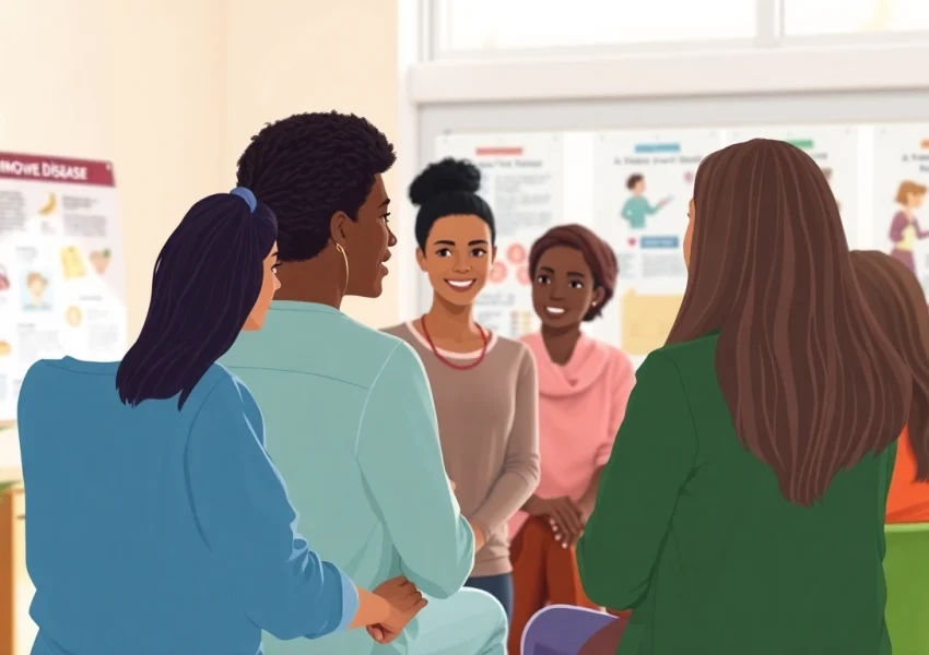 Support session for autoimmune disease awareness showing empathy and community engagement.