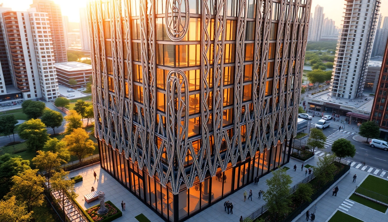 Architektur Visualisierung zeigt ein modernes Gebäude in einer lebhaften städtischen Umgebung.