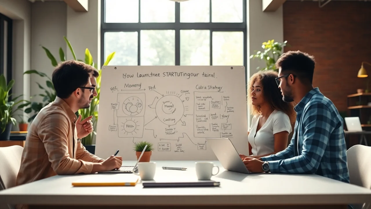 Collaborative team focused on strategies to launchsuccessfulstartup in a bright office environment.