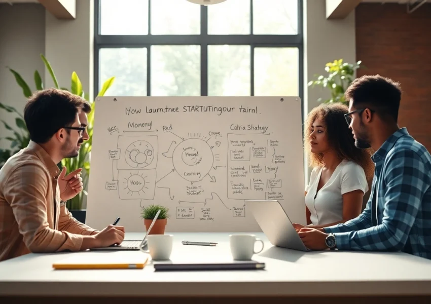 Collaborative team focused on strategies to launchsuccessfulstartup in a bright office environment.