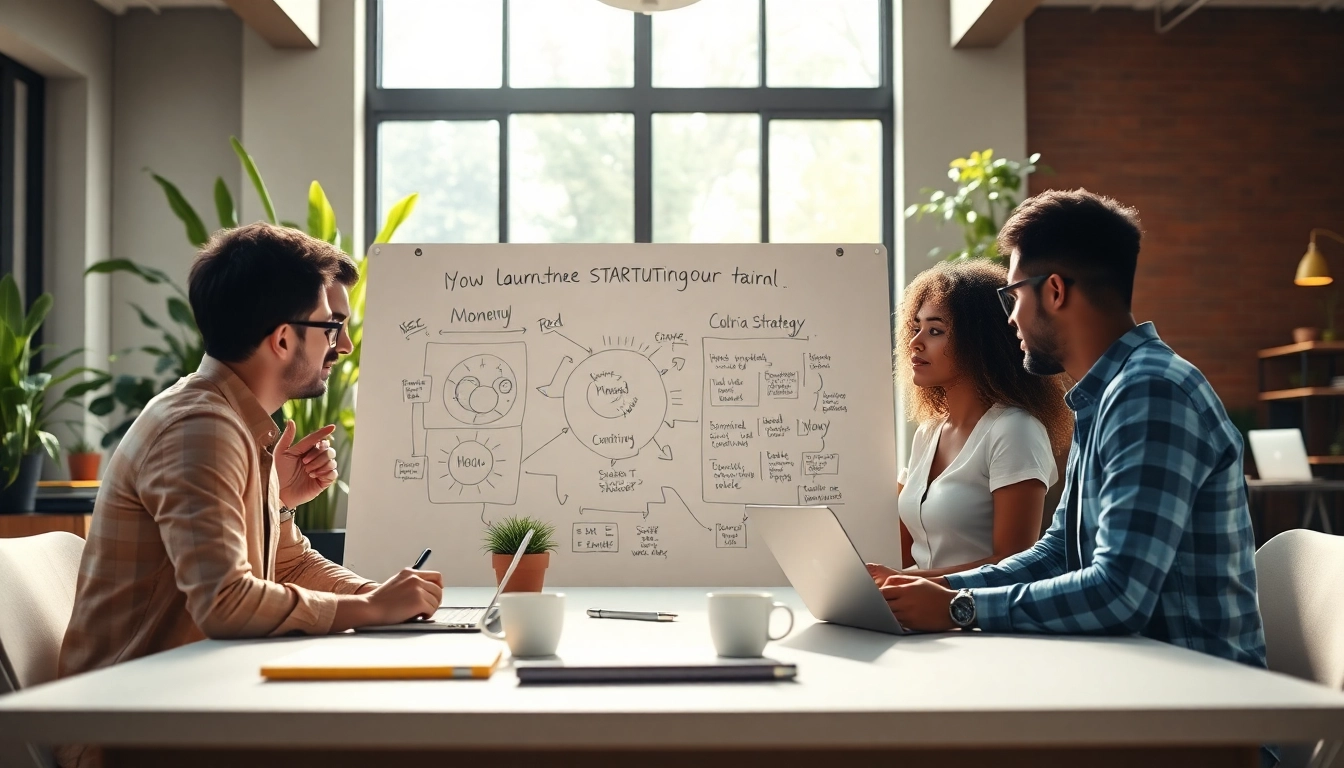 Collaborative team focused on strategies to launchsuccessfulstartup in a bright office environment.
