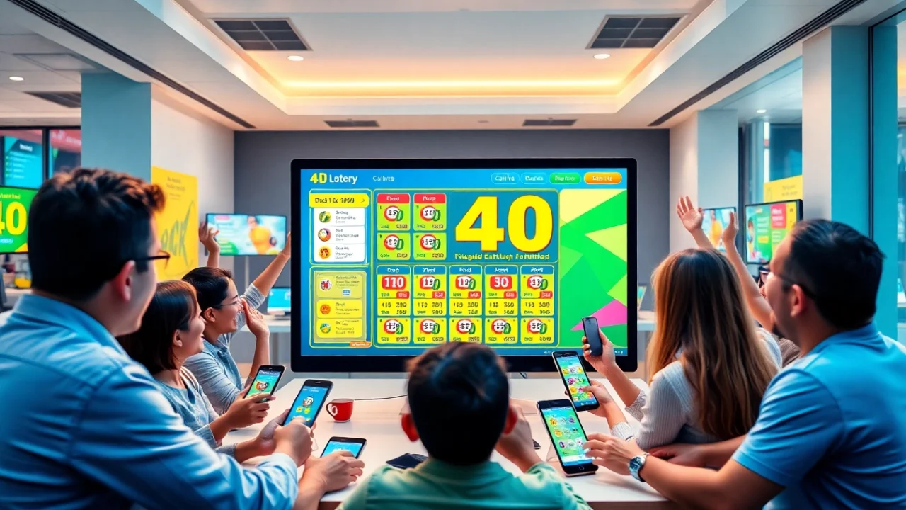 Engage in 4D online lottery excitement with vibrant ticket options and digital devices.