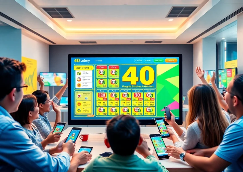 Engage in 4D online lottery excitement with vibrant ticket options and digital devices.