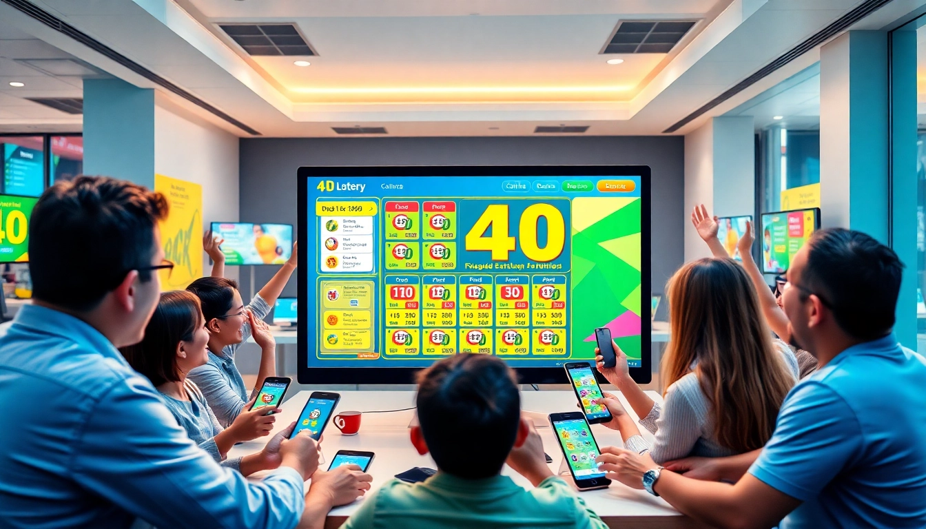Engage in 4D online lottery excitement with vibrant ticket options and digital devices.