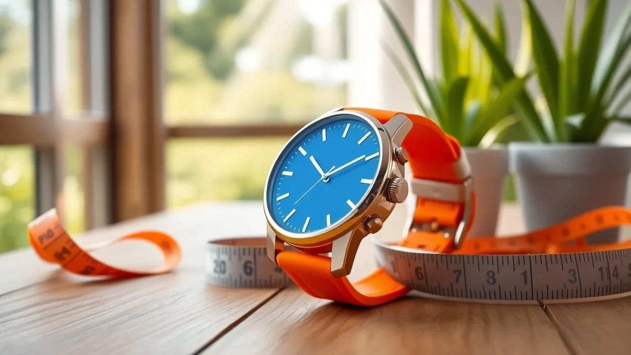 Showcase of an orange watch strap paired with a stylish wristwatch, highlighting vibrant color and design.