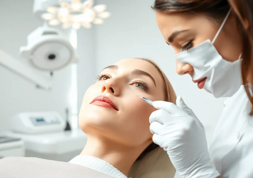 Beautician performing a pdo thread lift procedure in a serene, modern clinic environment.