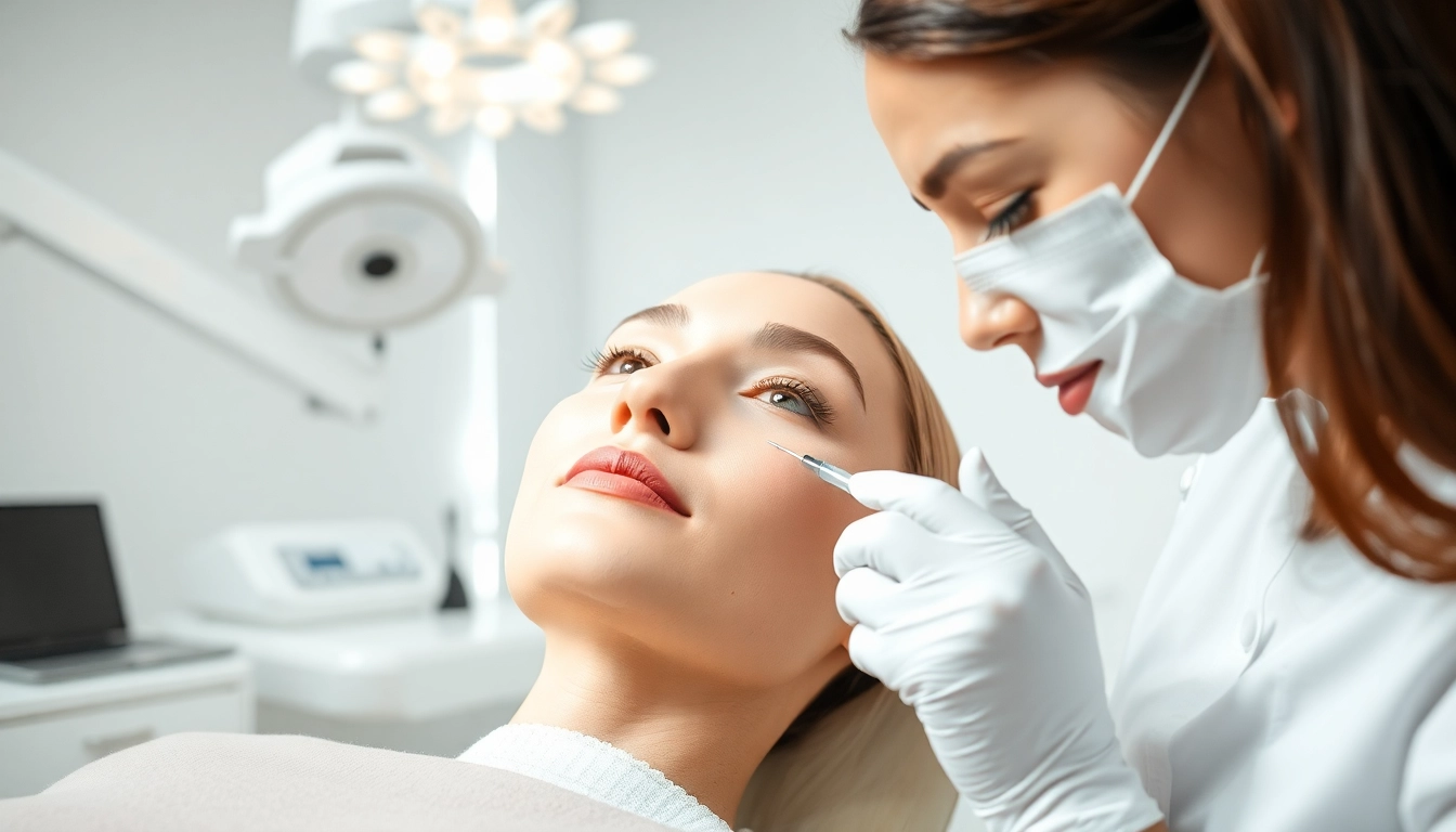 Beautician performing a pdo thread lift procedure in a serene, modern clinic environment.