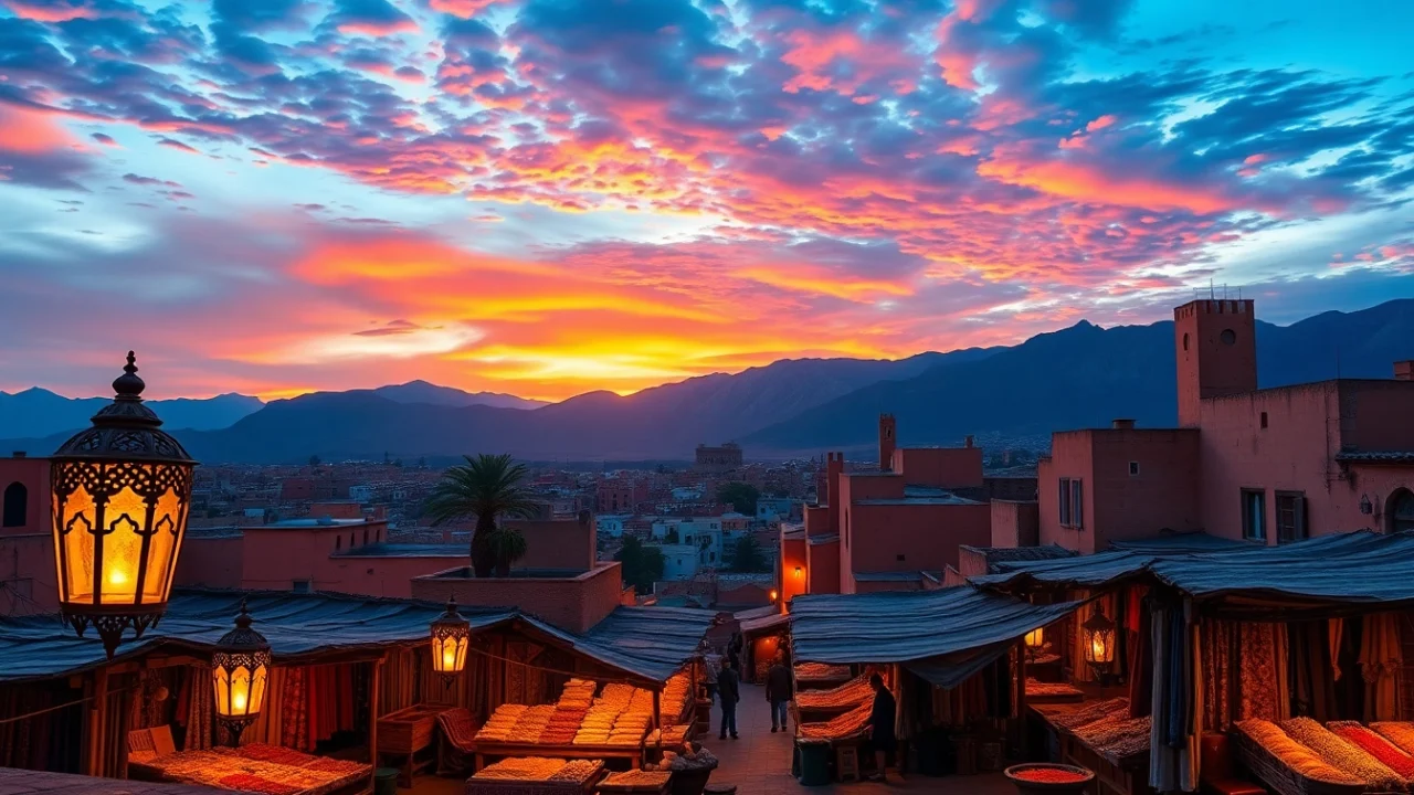 Viajes a Marruecos, experiência cultural en un mercado vibrante y paisajes ocres.