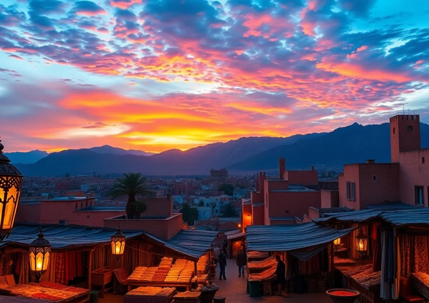 Viajes a Marruecos, experiência cultural en un mercado vibrante y paisajes ocres.