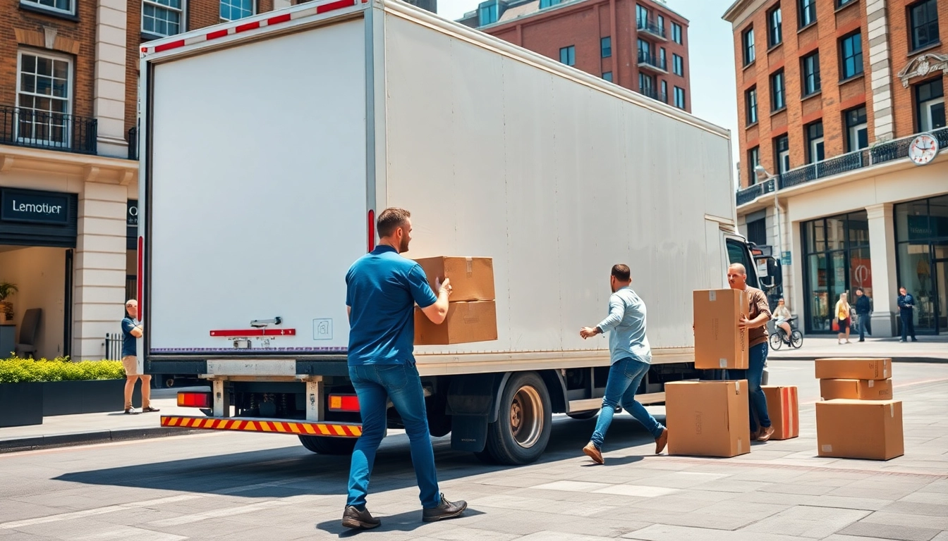 Efficient removal company east London loading moving truck in an urban setting.