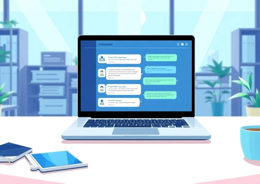 Engaging AI chatbot for website displayed on a laptop in a modern workspace setting.