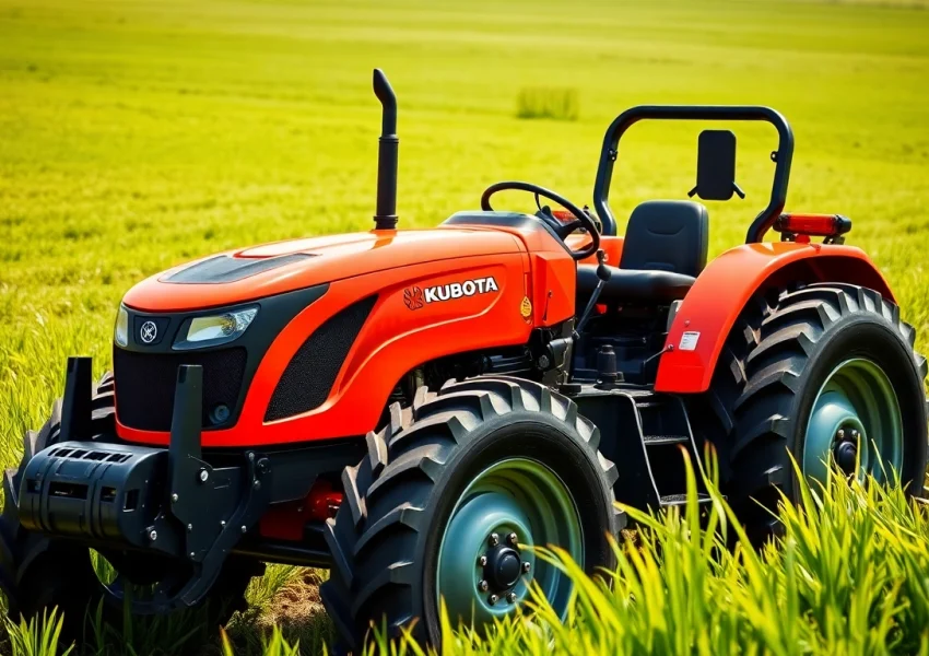 Kuboata Traktor zeigt Robustheit in einem lebhaften Landwirtschaftssetting.