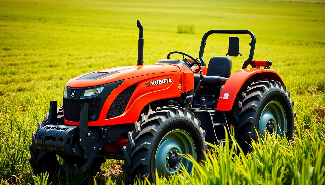 Kuboata Traktor zeigt Robustheit in einem lebhaften Landwirtschaftssetting.