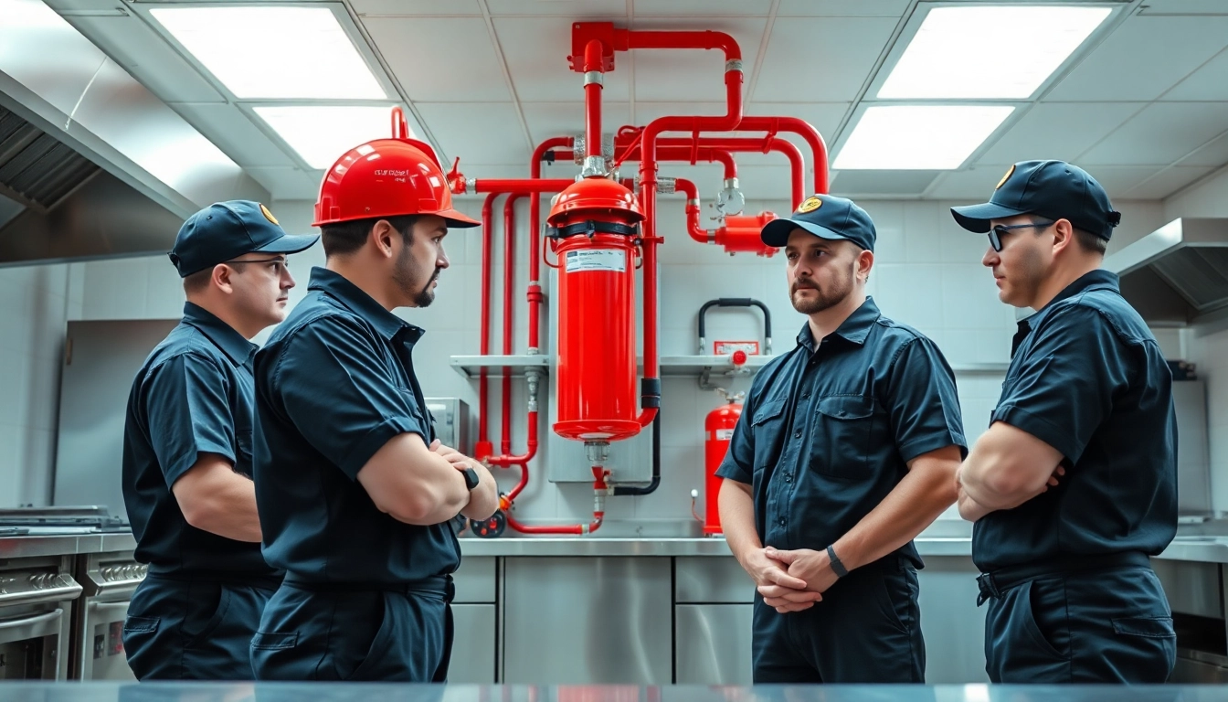 Fire Suppression service experts inspecting kitchen safety systems for optimal performance.