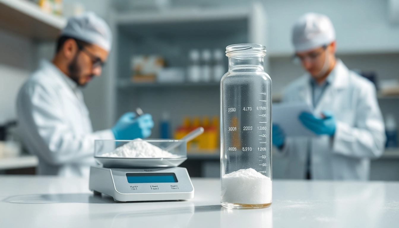 Measure Hydroxypropyl Methylcellulose in a lab with precision equipment and clean surroundings.