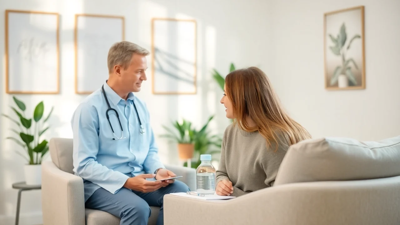 Offering anxiety treatment dubai in a serene therapy environment with a professional therapist and patient.