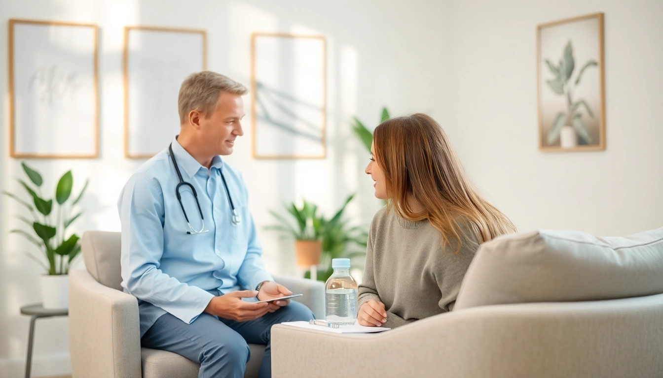 Offering anxiety treatment dubai in a serene therapy environment with a professional therapist and patient.