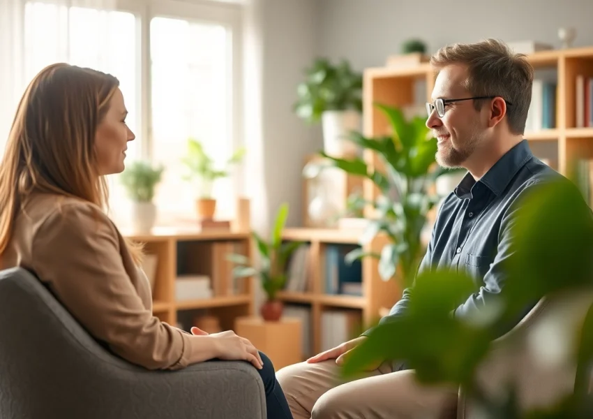 Engaging therapist helps patient understand their depression symptoms in a supportive setting.