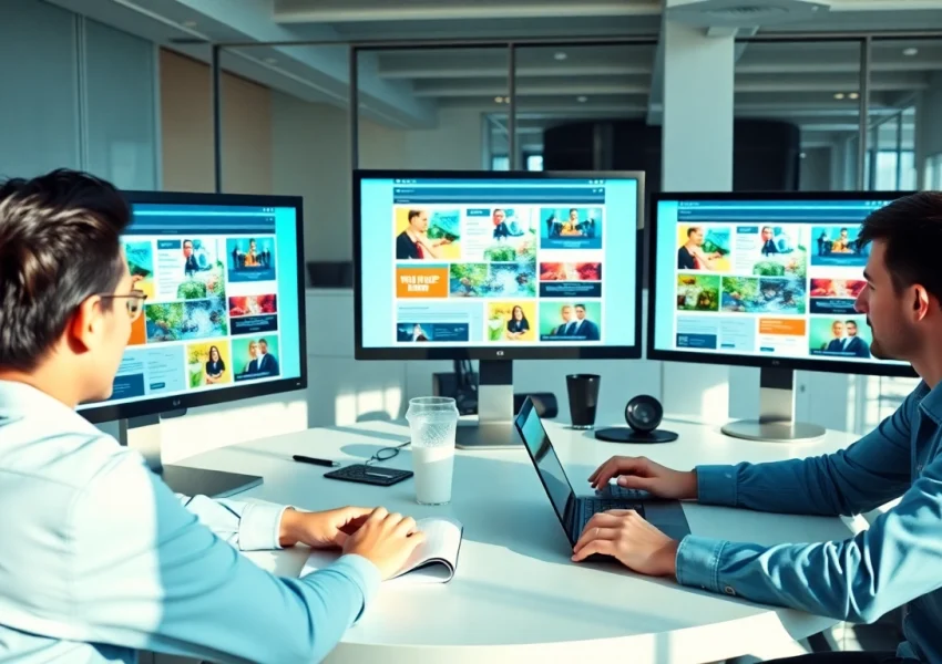 Showcase of a web design and seo companies team collaborating on creative projects.