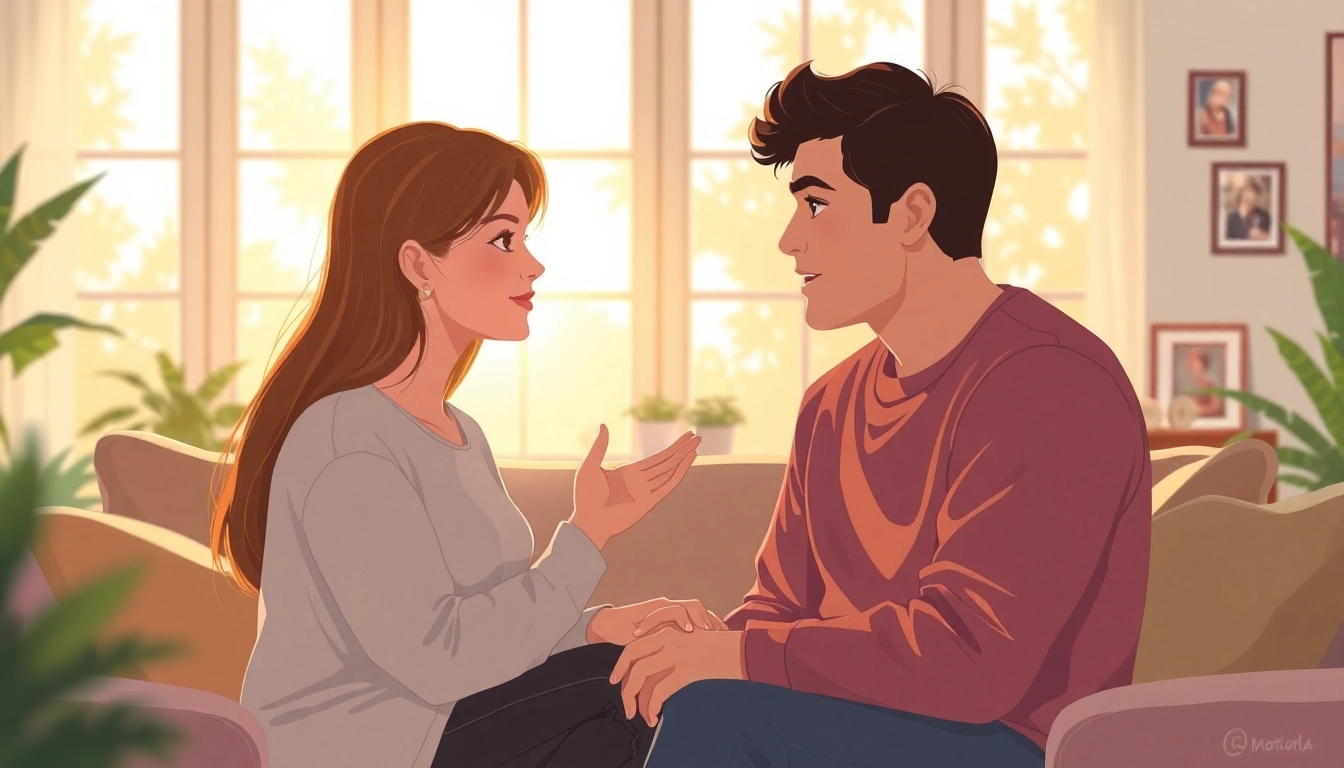 Couple communicating effectively in relationships with warmth and empathy in a cozy setting.