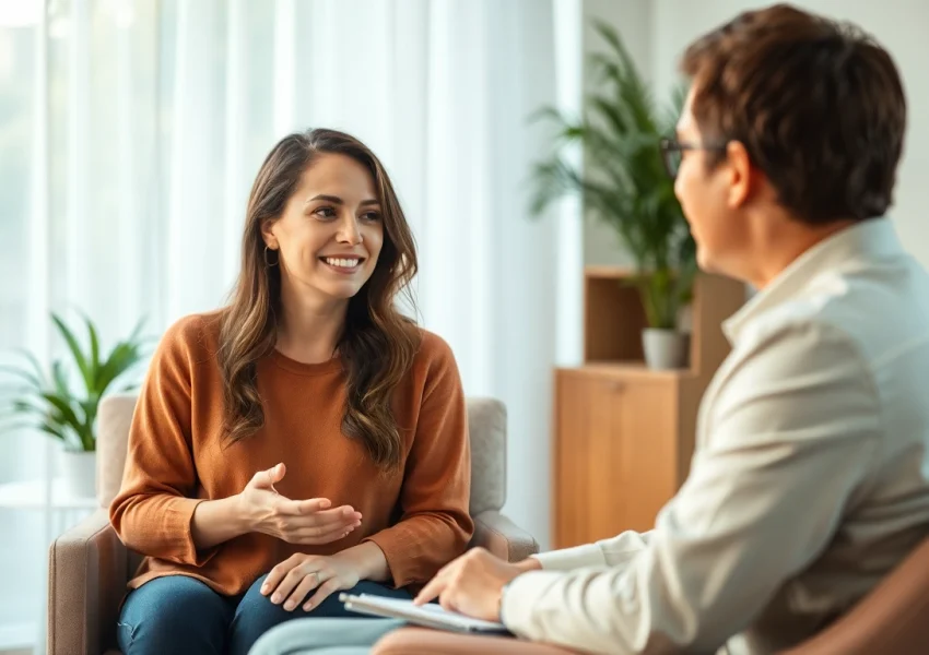 Anxiety treatment dubai therapy session showcasing a compassionate therapist and client in a serene environment.