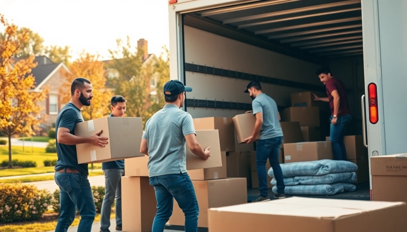 Bronx movers efficiently packing a moving truck in a vibrant suburban setting.