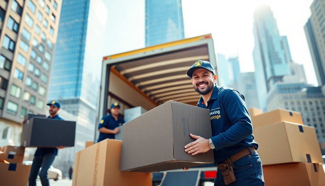 Efficient Manhattan moving company team loading furniture into a truck in a busy urban environment.