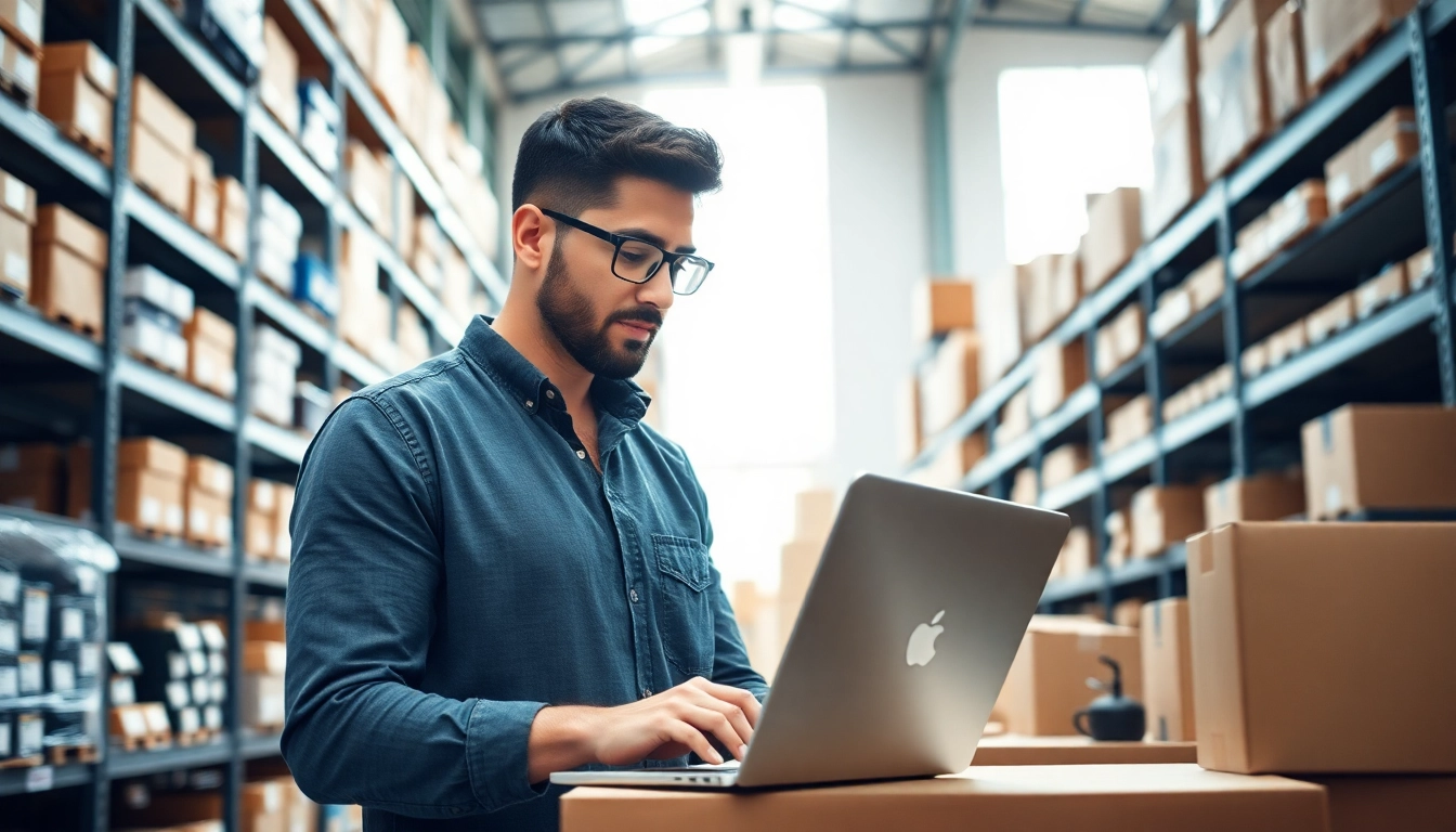 Discover an Amazon FBA wholesale seller managing inventory in a bright warehouse.