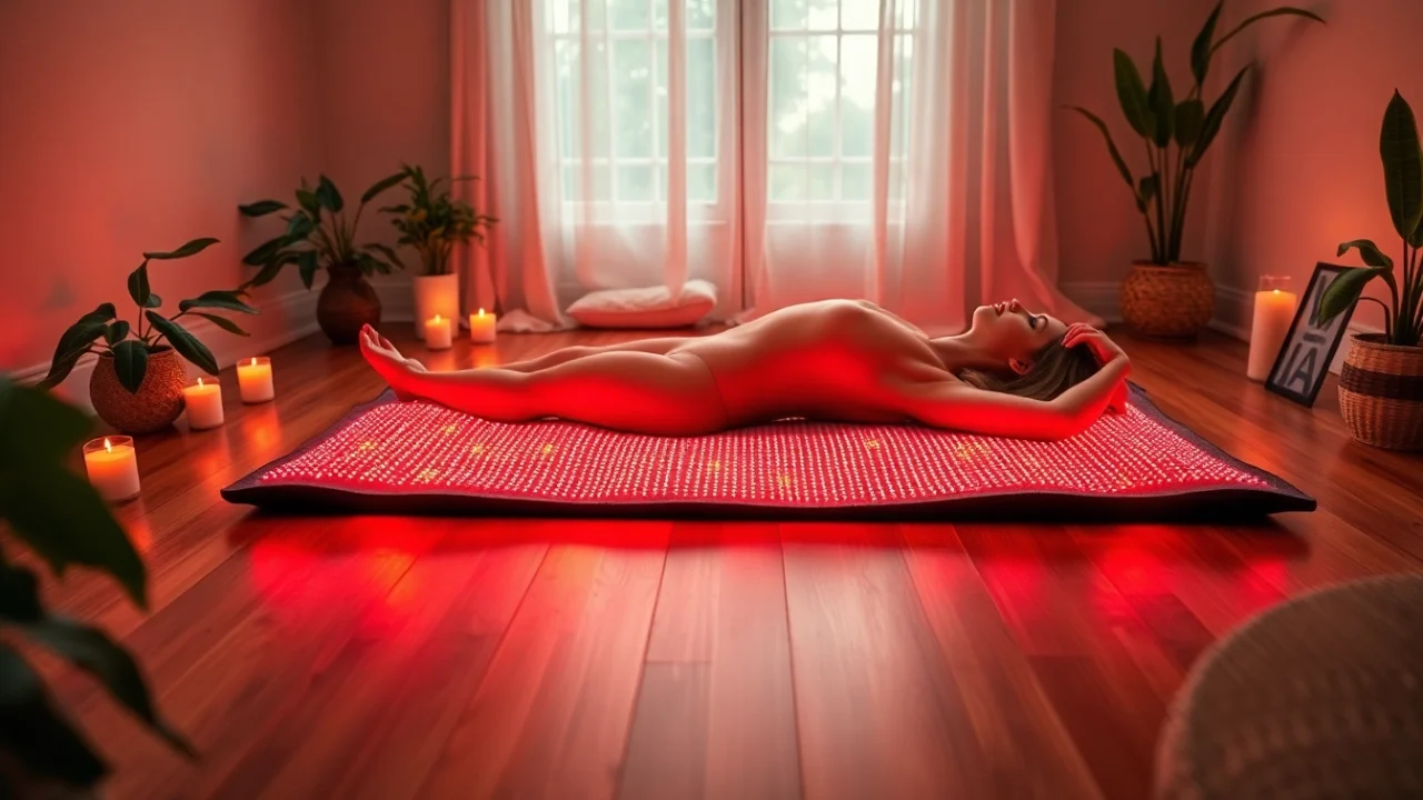 Experience the benefits of the best red light therapy fullbody mat in a peaceful wellness setting.