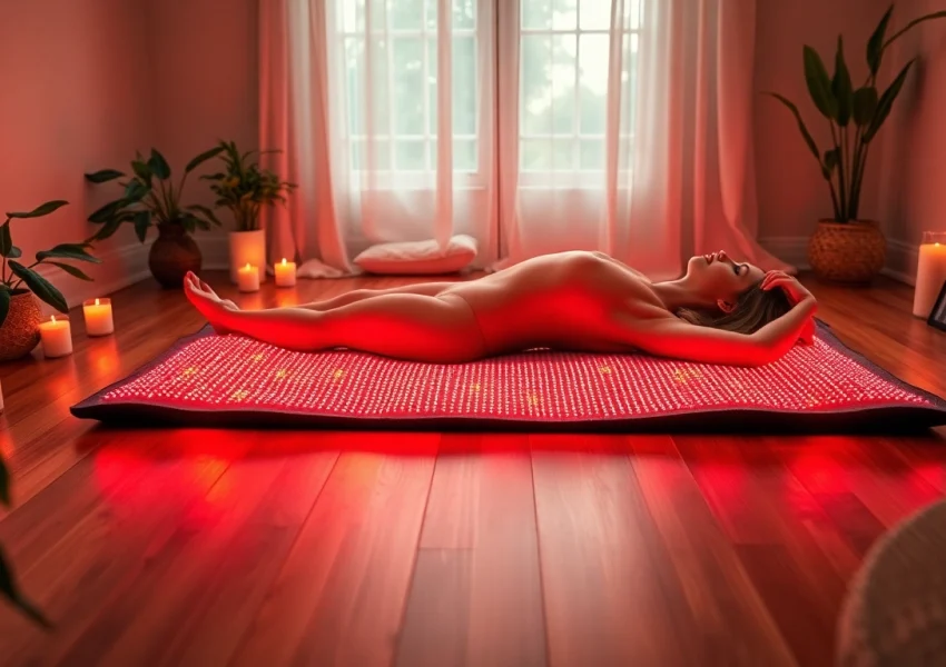 Experience the benefits of the best red light therapy fullbody mat in a peaceful wellness setting.