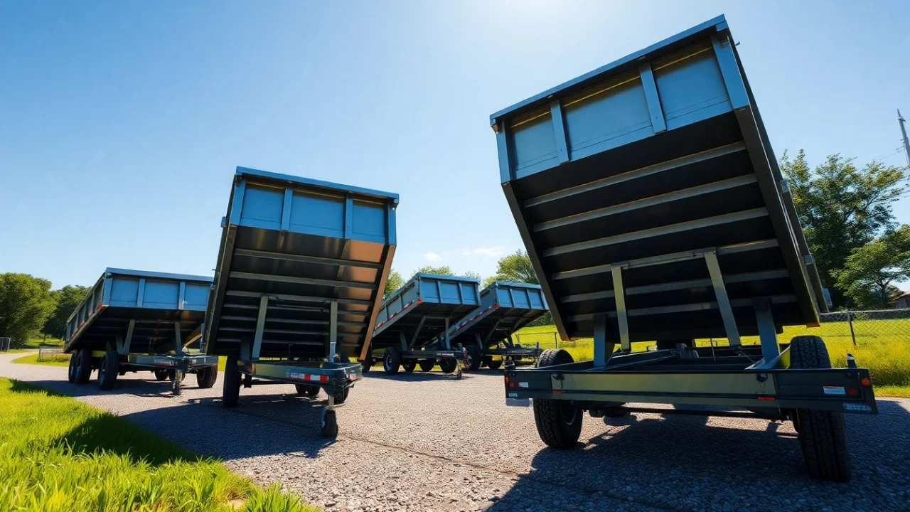 View various dump trailers for sale near me in a natural outdoor setting.
