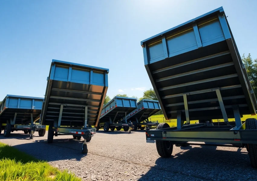 View various dump trailers for sale near me in a natural outdoor setting.
