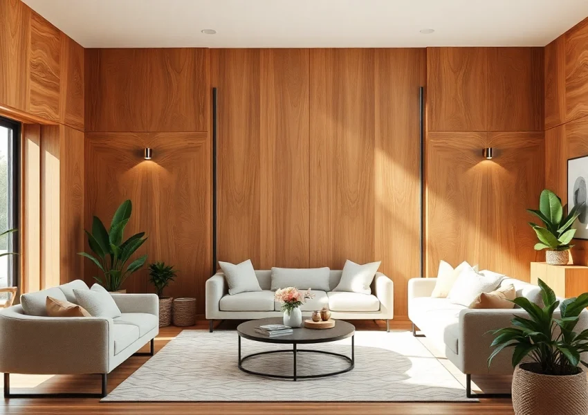 Showcasing wood wall paneling ideas in a stylish living room setting with natural light.
